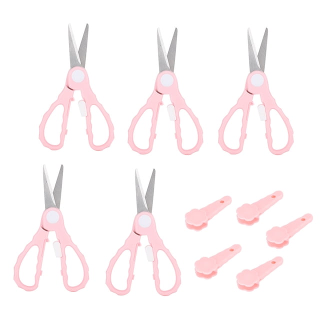 Dekaim 5 Uds Tijeras Portátiles Herramienta De Costura De Seguridad ABS Ingeniería Mango De Plástico(Rosa)