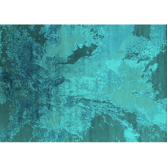 Ahgly Company Machine Washable Indoor Rectangle Oriental Turquoise Blue Industrial Area Rugs, 2' x 4'