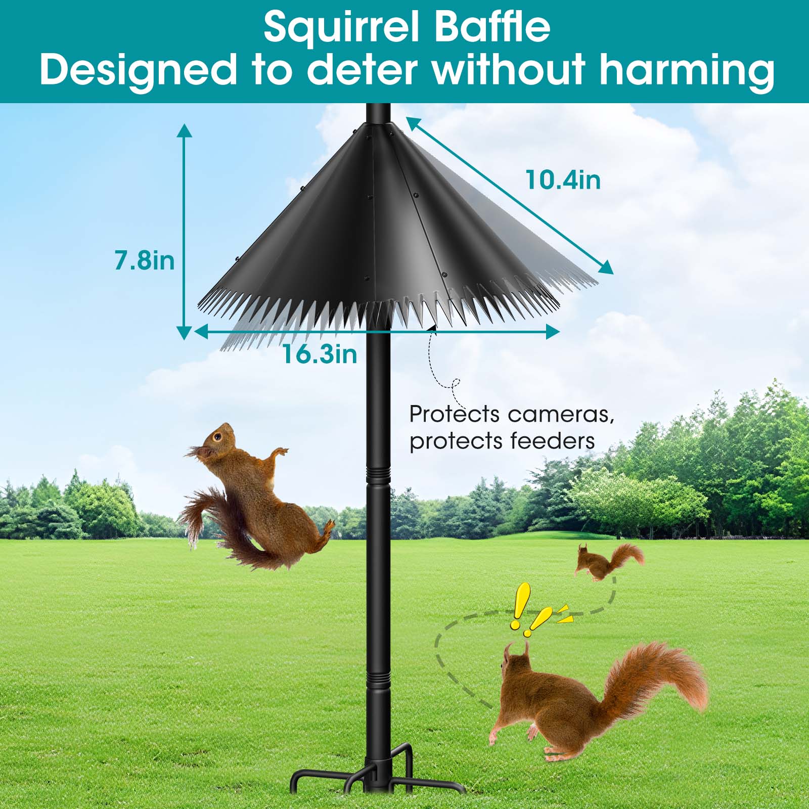 Bird Feeder Pole Squirrel Proof, 108 Inch Heavy Duty Bird House Pole, Adjustable Bird Feeder Stand with 5 Shepherds Hooks, 2 Mental Trays, Hummingbird Swing