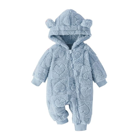 

JINGWANGYHBD Newborn Baby Fleece Jumpsuit Infant Cute Hooded Snowsuit Heart Print Winter Suit Zipper Warm Outwear