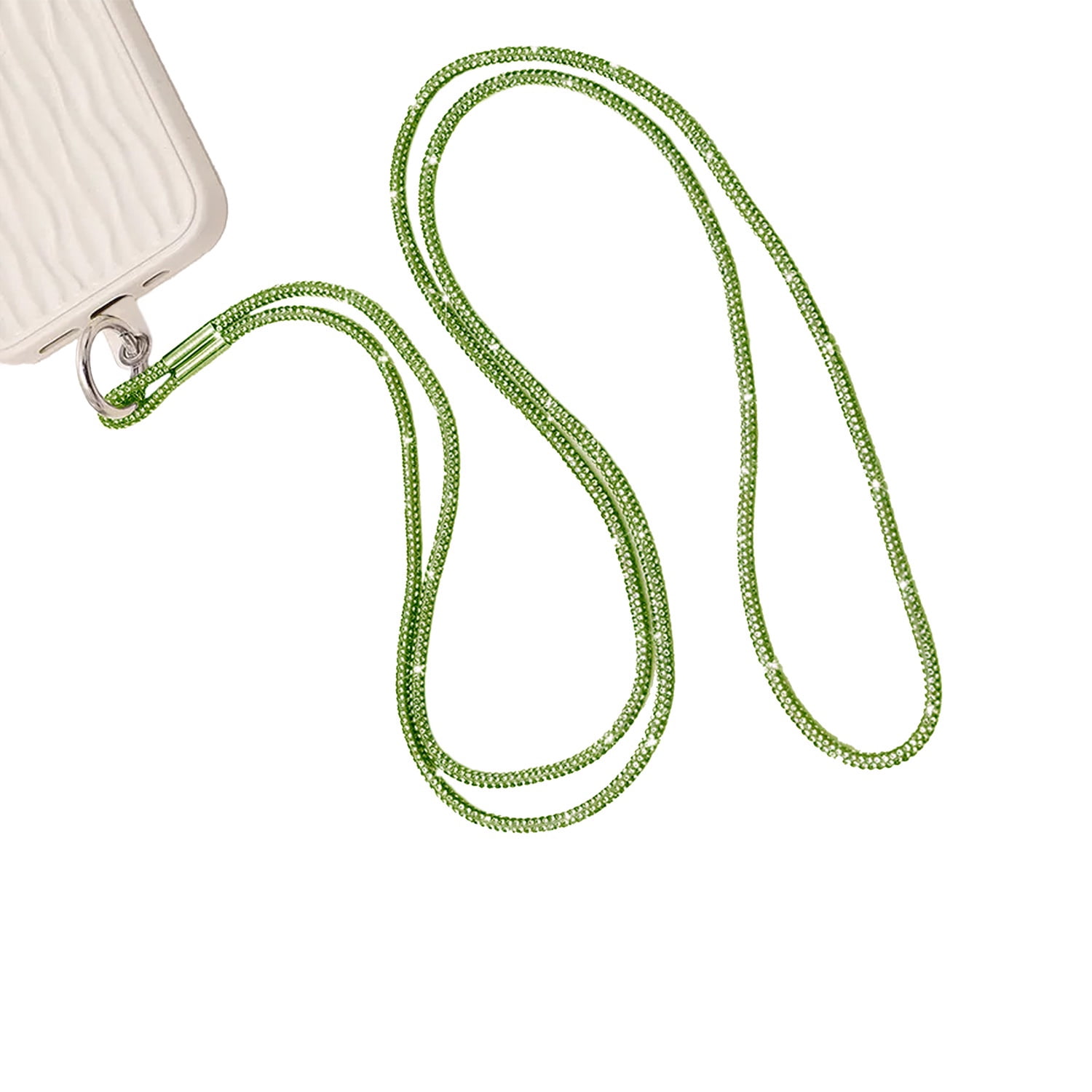 Rhinestone Neck Lanyard with Key Ring Attachment - Green