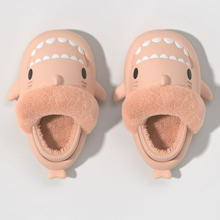 

CoCopeanut Men s Winter Plush Shark Slippers 2022 Couple Warm Fluffy Slides Soft Household Cartoon Indoor Home Shoes Warm Faux Fur Slipper