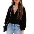 thumbnail image 1 of Blusa con cuello en V, blusa con cuello en V, blusa con cuello en V puro, blusa de manga larga tipo farol, características de vanguardia, 1 of 7