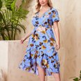 thumbnail image 5 of AOOCHASLIY Summer Clothes Womens Dresses Plus Size Fashion Women V-Neck Floral Printing Ruffle Hem Short Sleeve Dress, 5 of 8