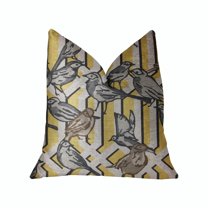 Plutus 12" x 20" Song Bird Gardens Luxury Throw Pillow in Yellow Beige and Gray