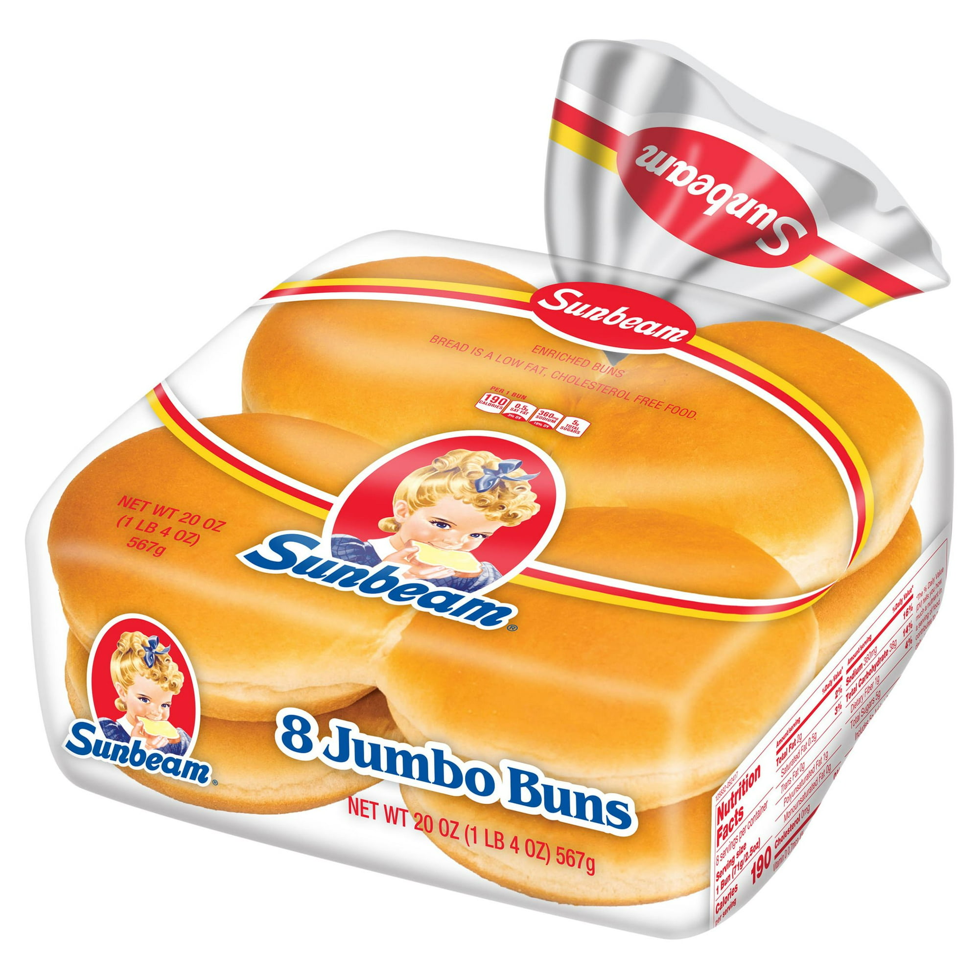 Sunbeam Jumbo Hamburger Buns, Enriched White Bread Burger Buns, Shelf-Stable,  (8 Count)