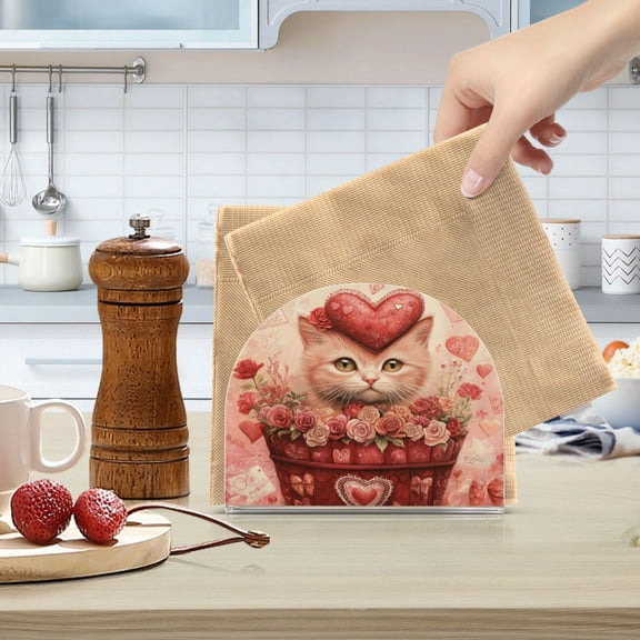 Qxltty Red Basket Cat Acrylic Napkin Holder Set of 1 Transparent Dining Table Kitchen Cafeteria Home Decor 4.1x4.9x1.97in