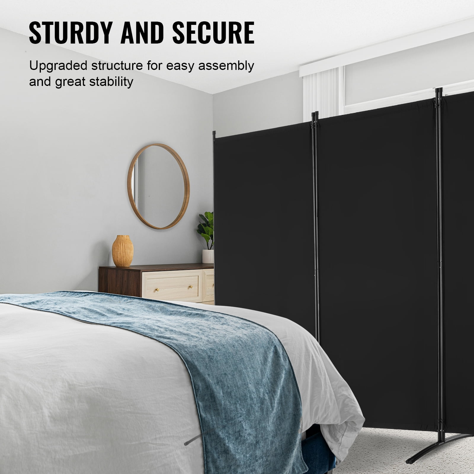 VEVOR Room Divider, 3 Panel Room Divider, Folding Privacy Screen and Portable Partition Divider for Room Separation, Freestanding Room Partitions for Office, Bedroom, Study, Black