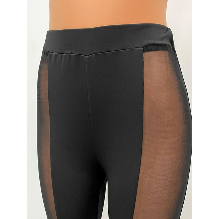 Alvivi Women Black See-through Mesh Patchwork Leggings Yoga Pants S-XXL