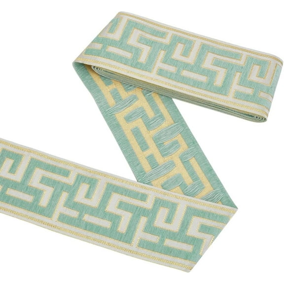 3.3 Yards Embroidered Drapery Trim 3.5inch Wide The Great Wall Grid Curtain Trim Polyester Light Green Chenille Drapery Trim Geometric Jacquard Ribbon for DIY Sewing Crafts Clothing