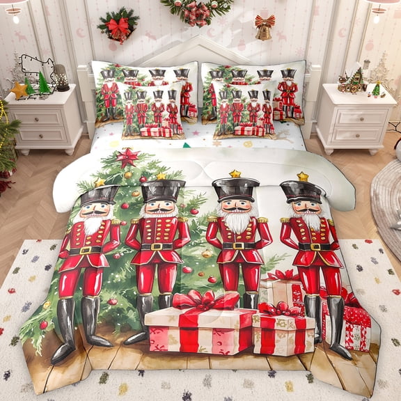 Manfei Vintage Cartoon Nutcracker 7-Piece Twin Bedding Sets,Teen Christmas Gifts Bedding Comforter Set,Happy New Year Sheet Sets For Kids,Luxury Bedroom Decor Reversible