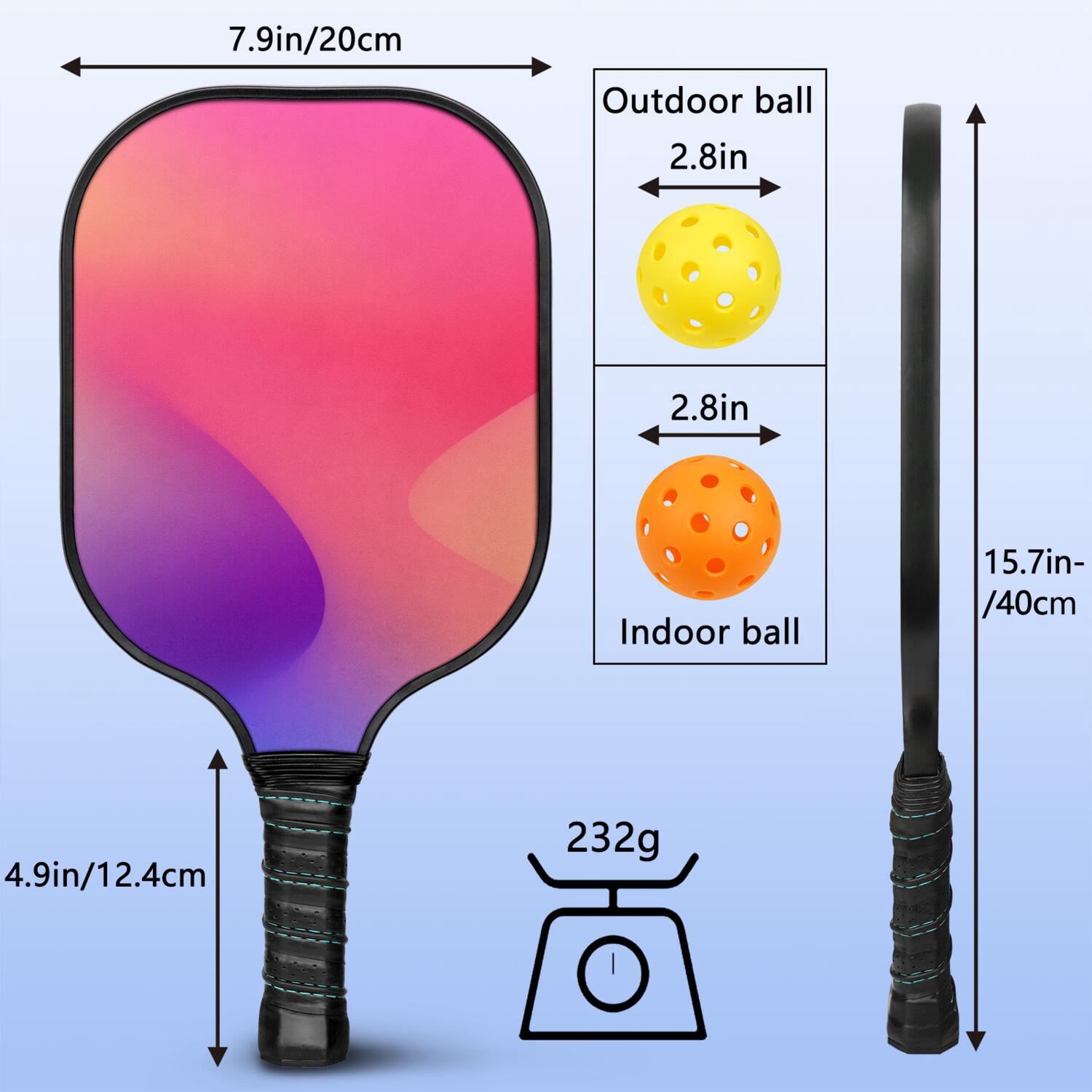 Pickleball Paddles Set Of 2, Fiberglass Surface, Neon Fluid Print, 4 Balls & Bag
