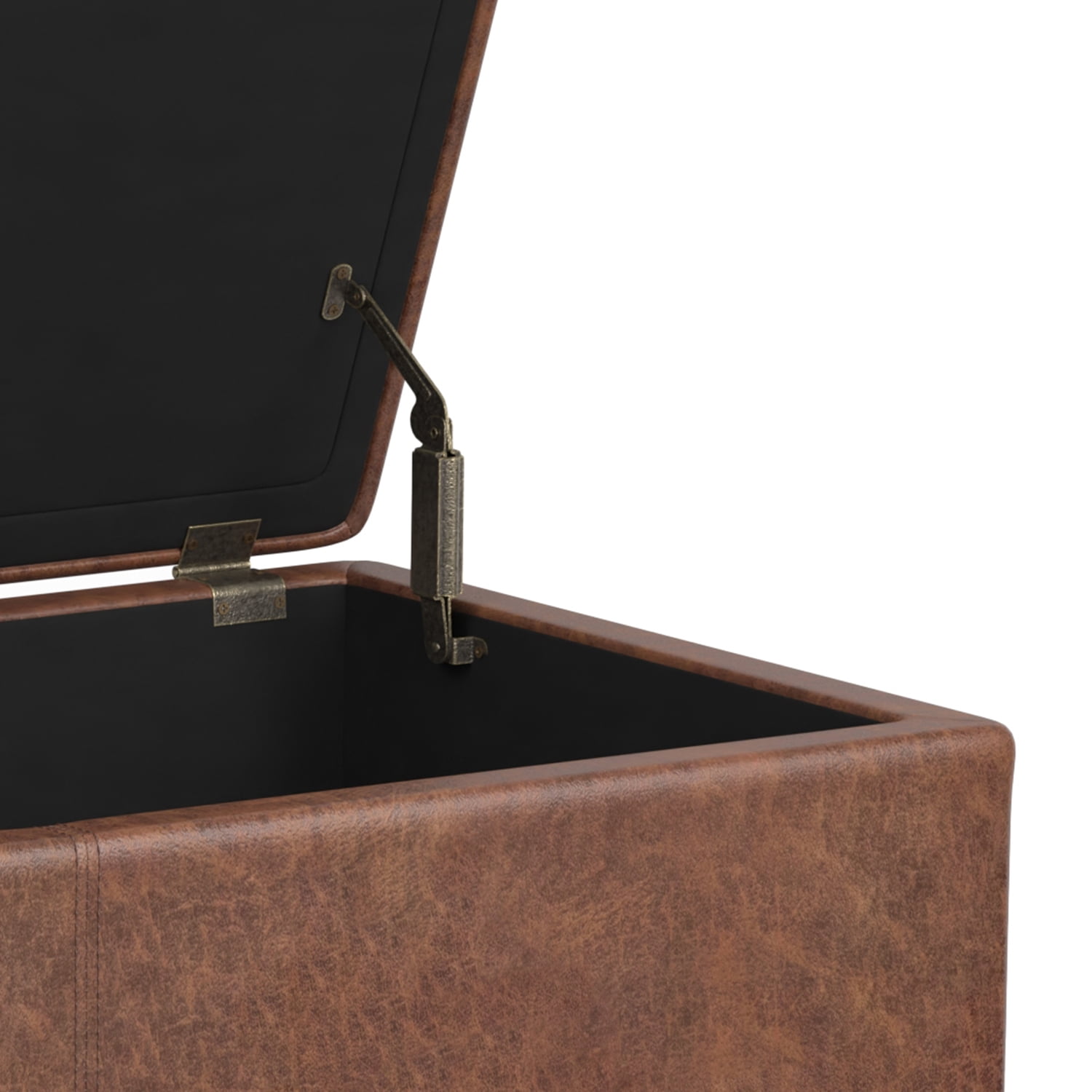 Avalon 54 inch Wide Contemporary Extra Large Storage Ottoman Bench in Distressed Saddle Brown Vegan Leather