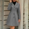 thumbnail image 5 of Hueook Pea Coats for Women Solid Casual Thicken Wool Stand Collar Inner Lining Pocket Breasted Pea Mao Coat Dark Gray XL, 5 of 9