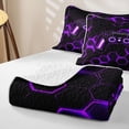 thumbnail image 4 of meiyoeat Gradient Gamepad Bed Spread Queen for Boys Gamers, Neon Honeycomb Purple Gaming Queen Coverlet Set, 3-Piece 1 Quilt and 2 Pillowcases, 4 of 7
