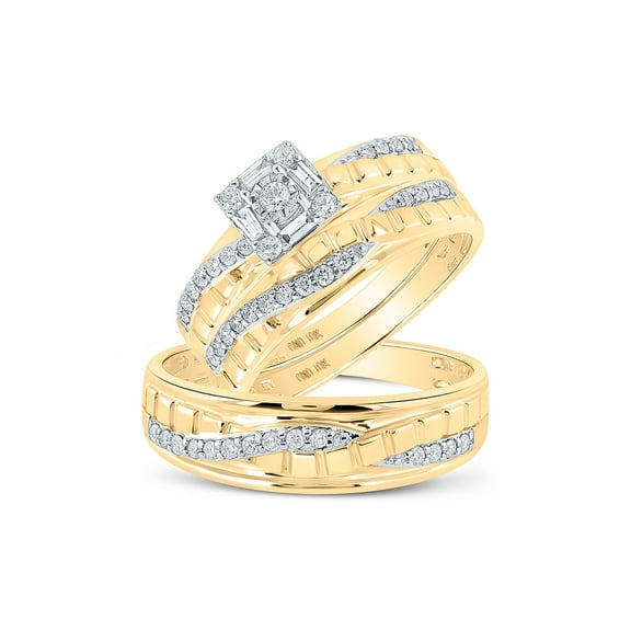 10kt Yellow Gold His Hers Round Diamond Square Matching Wedding Set 1/2 Cttw