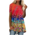 thumbnail image 1 of EQWLJWE Hauts d'Été pour Femmes Hauts pour Femmes Liquidation Femmes Décontracté Imprimé Manches Courtes Col Rond Chandail Blouse T-shirt Hauts, 1 of 6