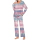 thumbnail image 1 of Puntoco Conjunto de pijama con parte superior y pantalones informales con estampado degradado para mujer, 1 of 5