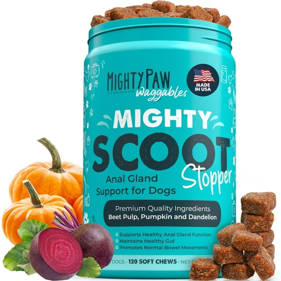 Mighty Paw Waggables Mighty Scoot - Dog Digestive & Anal Gland Support Chews - Pumpkin Fiber Supplements (120 Count)