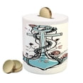 thumbnail image 1 of Anchor Piggy Bank, Romantic Boho Design Sketch of an Old Anchor with Roses Black Ink Style, Ceramic Coin Bank Money Box for Cash Saving, 3.6" X 3.2", Pale Blue Pale Coral, by Ambesonne, 1 of 4