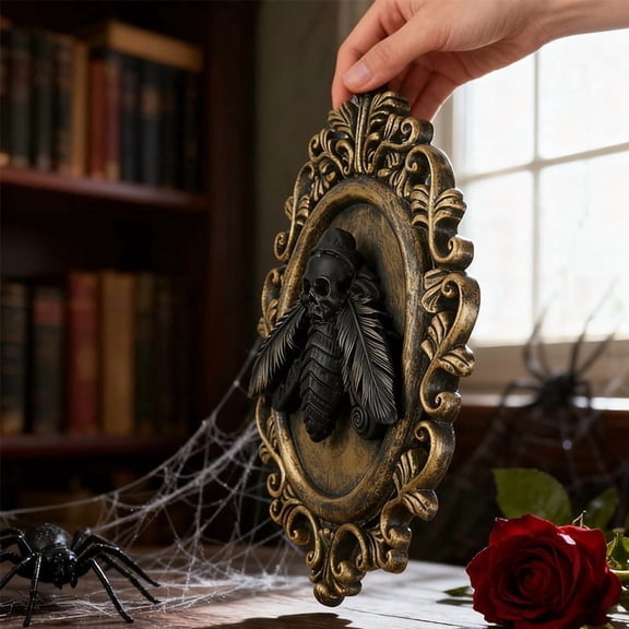 MIMQO Wall Decor, Gothic Victorian Steampunk Death Head Moth Skull Figurine, Black, 1 Count