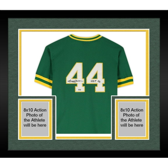 Framed Reggie Jackson Oakland Athletics Autographed Green Mitchell & Ness Replica Batting Practice Jersey with "HOF 93" Inscription - Fanatics Authentic Certified