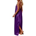 thumbnail image 2 of Women's Sexy Backless Satin Maxi Dress V-Neck Sleeveless Side Slit Graduation Party Gown, 2 of 7