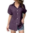 thumbnail image 2 of T Shirts for Women 2026 Summer Short Sleeve Cotton Linen Button Down Collared Loose Business Casual Office Work Tshirt Blouse, 2 of 6