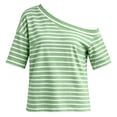 thumbnail image 5 of LEKWK Striped Off Shoulder Tops for Women Short Sleeve Asymmetrical Neck Casual Tops Dressy Casual Loose Fit Summer Shirts Fashion Beach Vacation Outfits, 5 of 8