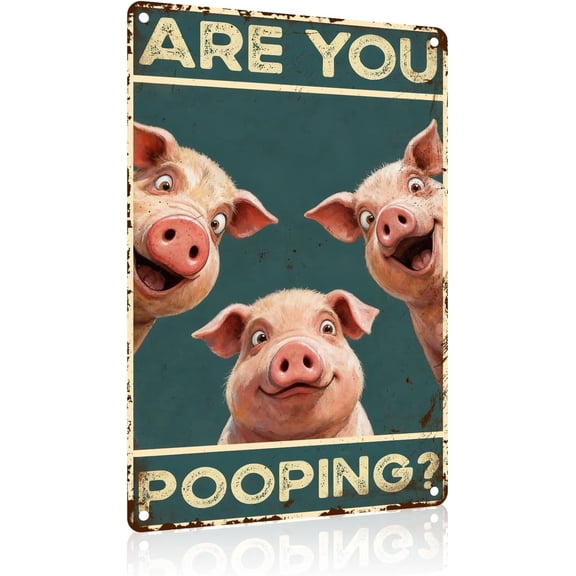 Metal Funny Pig Pooping Wall Sign Bathroom Restroom Toilet Washroom Decor 8x12 Inch