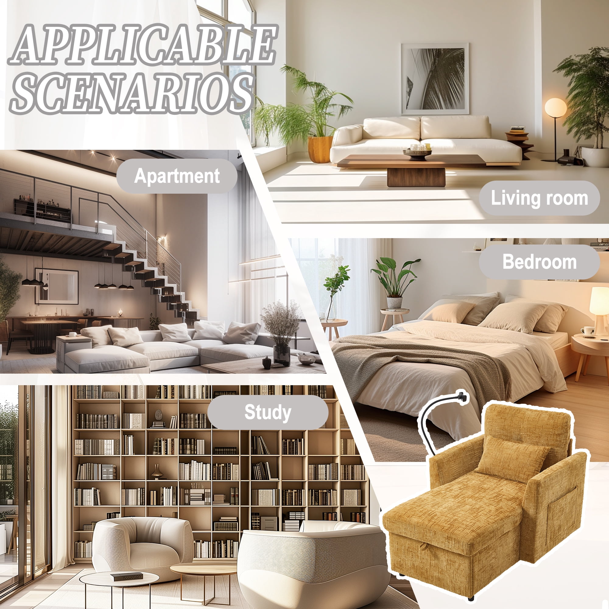 EPOWP Multifunctional lazy person sofa recliner can be stored storage backrest with cell phone bracket chenille single leisure chair for living room bedroom small household