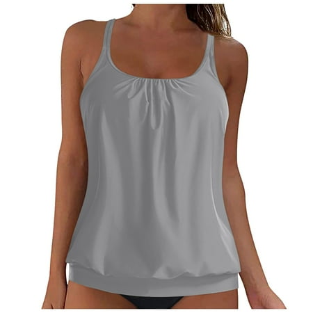 Yindaity Women s Underwire Tankini Top Only - Push Up Swimsuit Top with Bra Support Tummy Control Bathing Suit Top No Bottom 2025 Bathing Suit Tops for Women(Grey 4XL)
