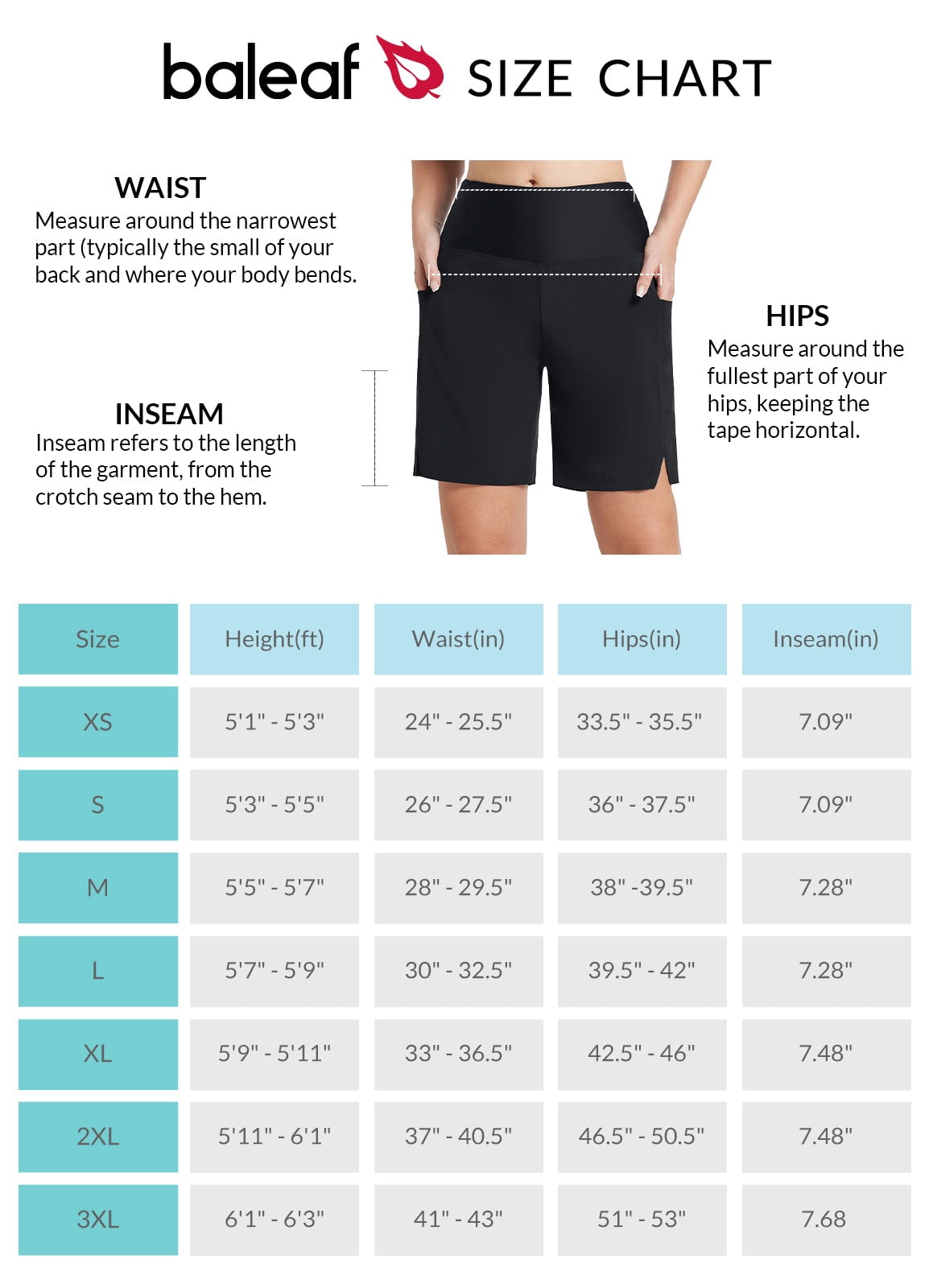 BALEAF Womens Swim Shorts Long 7" High Waisted Quick Dry Board Shorts Beach Shorts for Women with Linner Pockets Black XL