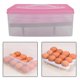 thumbnail image 2 of Caja de almacenamiento de huevos de doble capa, 24 rejillas, organizador de contenedores para el hogar y la cocina (rosa), 2 of 8