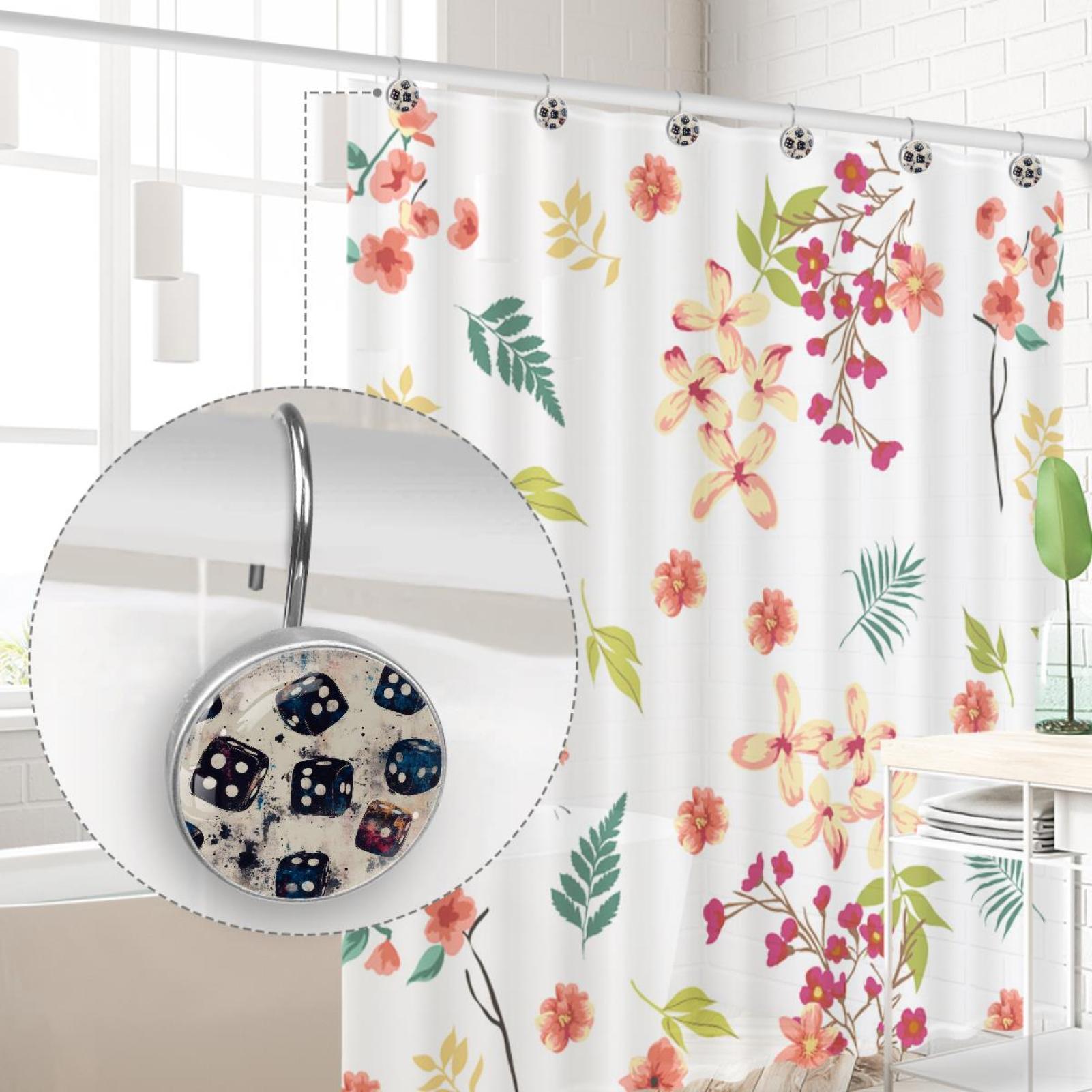 Grunge Casino Dices Shower Curtain Hooks Round Crystal Glass, Set of 12 Shower Curtain Rings - Shower Hooks for Curtain Shower Rings