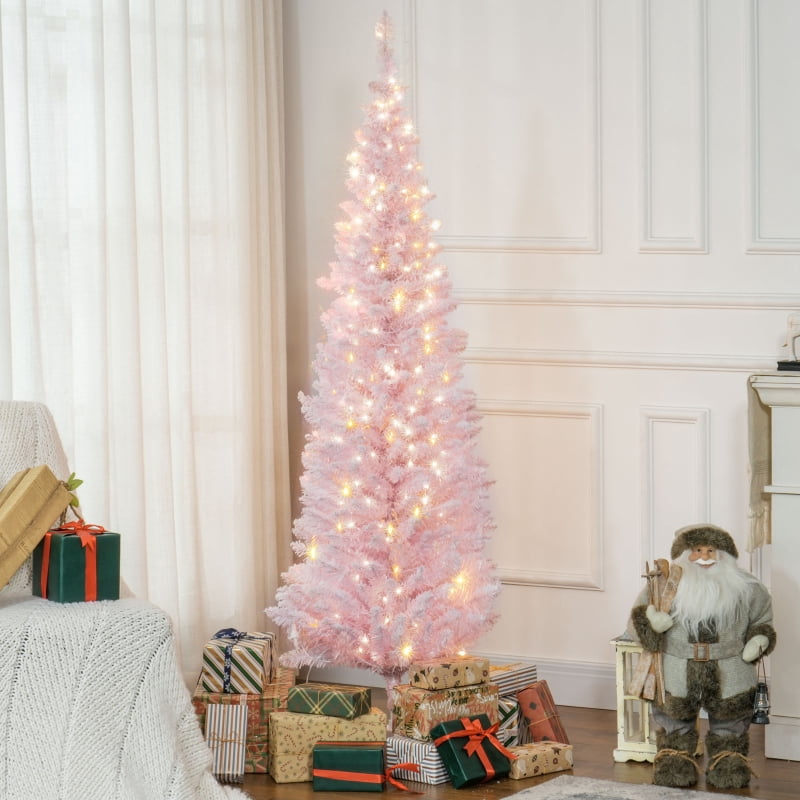 Alvantor Christmas Tree Pre-Lit Pencil with Warm White LED Lights 21.75"x21.75"x72" 6ft Pink