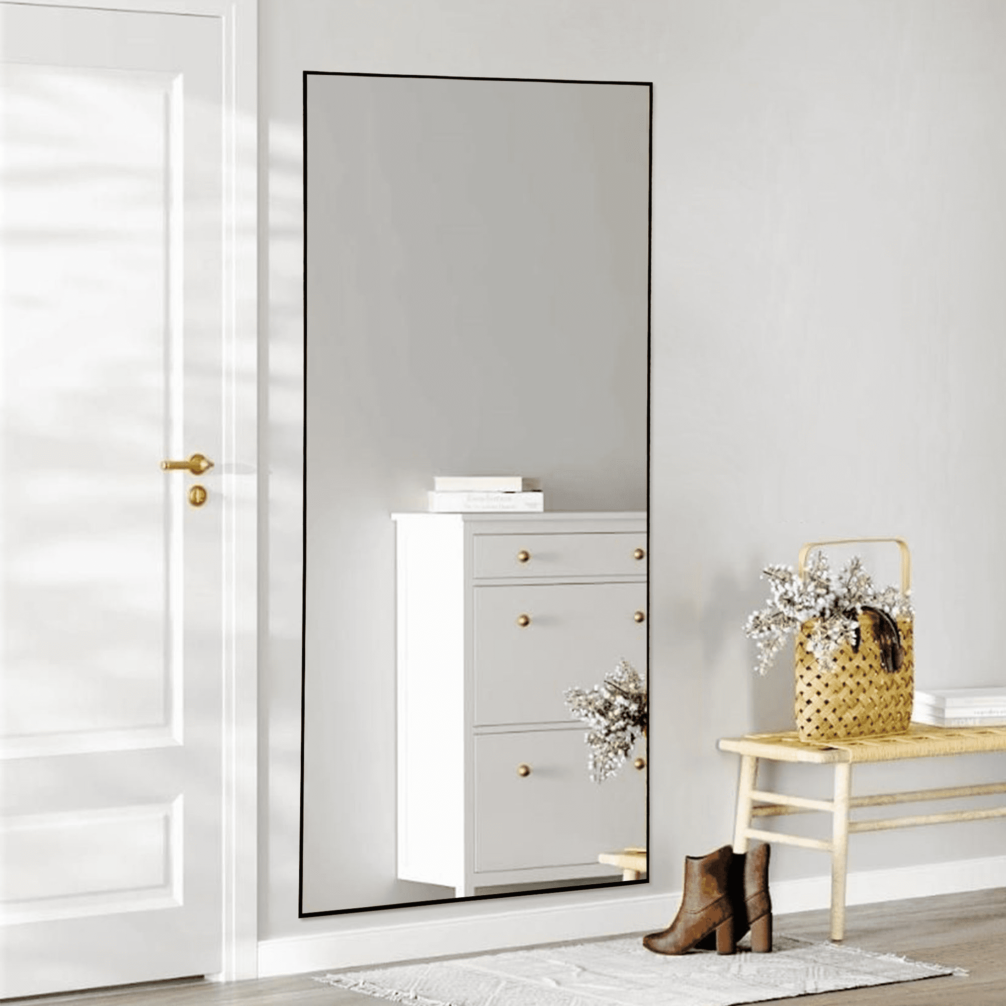 MAYEERTY 63"x20" Rectangular Full-Length Mirror - Floor Standing Full-Body Mirror, Black