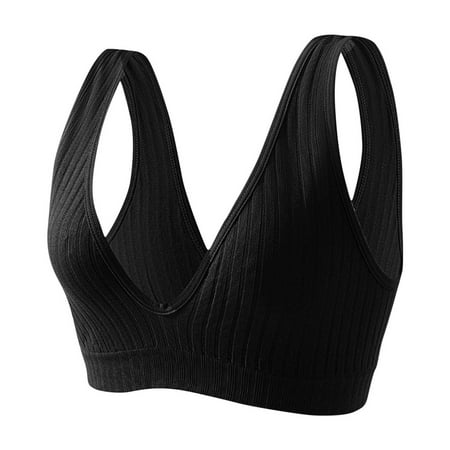Sinpiling 50% Clearance Off Sports Bras for Women Deep V Ribbed Wire-Free Full-Coverage Bralettes Underwear Ladies Casual Solid Stretchy Pullover Comfort Basic Bra Vest Christmas Gifts