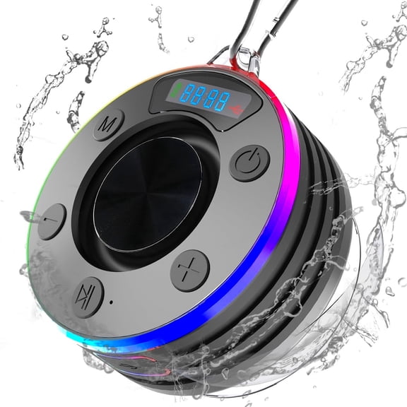 Floating Pool Bluetooth Speakers, IPX7 Waterproof Stereo Sound Floating Speaker with Suction Cup Color Light, Shower Speaker or Outdoor swim camping party