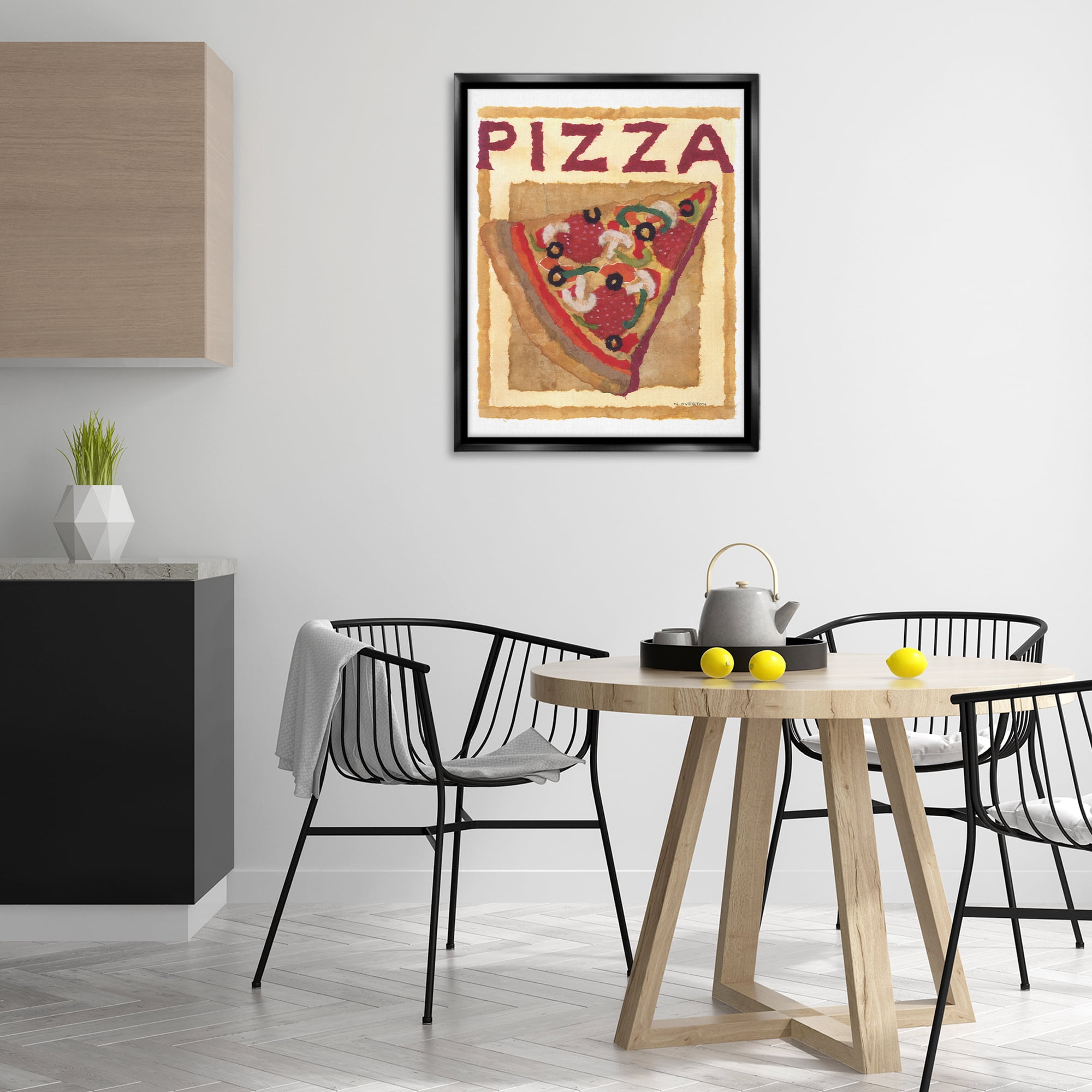 Stupell Industries Watercolor Style Pizza Food & Beverage Painting Black Floater Framed Art Print Wall Art, 25 x 31