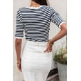 thumbnail image 3 of Plusashion Elegant Striped Half-Sleeve Tee - Scallop Trim, Vintage Chic, 3 of 8