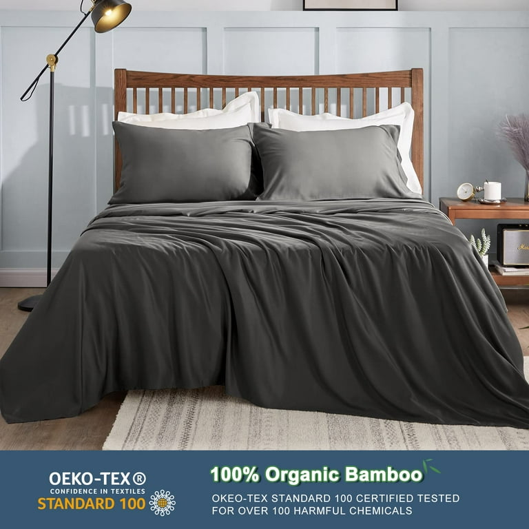 CozyLux 100% Organic Bamboo Sheets Twin Size Dark Grey 300 Thread Count  Oeko-TEX Certified Cooling Bed Sheets Set for Night Sweats 3PCS with 16  Deep