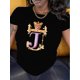 thumbnail image 2 of Camiseta de cuello redondo con estampado del alfabeto de la corona real, tejido de punto informal con ligera elasticidad, corte regular, manga corta, ideal para todas las estaciones. Ideal para adult, 2 of 6