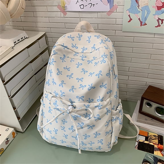 Domzle 2026 Preppy Bow Backpack Large Capacity Kawaii Aesthetic Backpack Cottagecore Laptop Bag Light Blue One Size