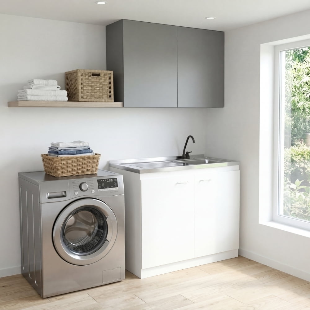 TUHOME Napoles 39" Utility Sink with Cabinet, Stainless Steel Laundry Sink