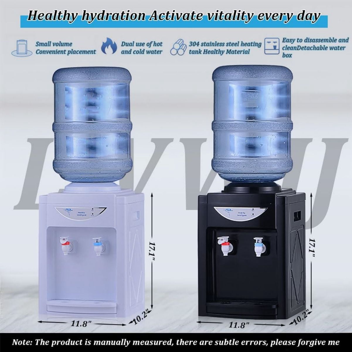 WSYW Top Loading Water Cooler Dispenser Mini Desktop Electric Hot Cold Water Dispenser for 2 to 5 Gallon Bottles Automatic Drinking Machine White