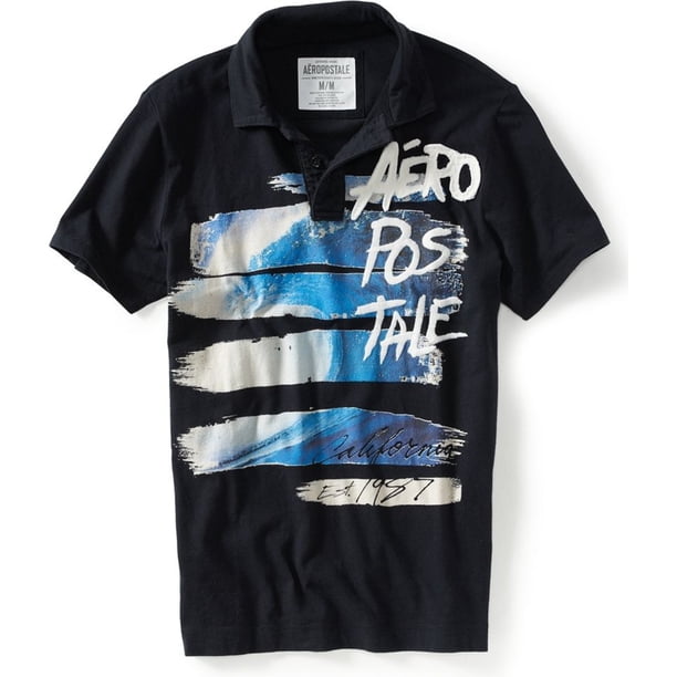 Aeropostale Hombre California Est. Polo de rugby de 1987, negro, pequeño