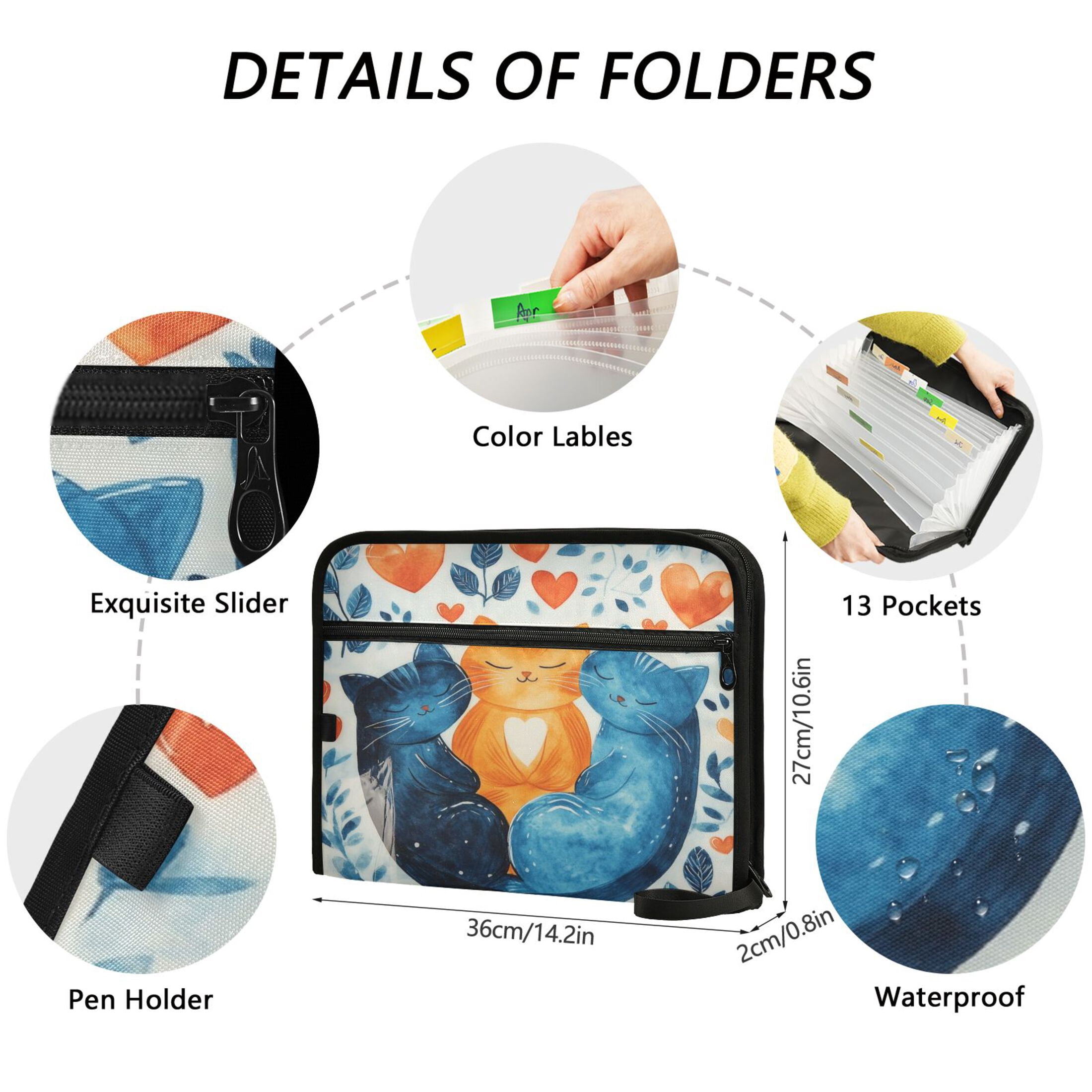 WOBOGO Curled Up Kitten Expanding File Folder Letter Size Accordion Filing Organizer 13 Pocket Separate Organ Pocket
