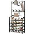 thumbnail image 5 of 4 Tier Shoe and Coat Rack with Storage Shelf Freestanding with 8 Hooks for Entryway Bedroom Closet, 5 of 8