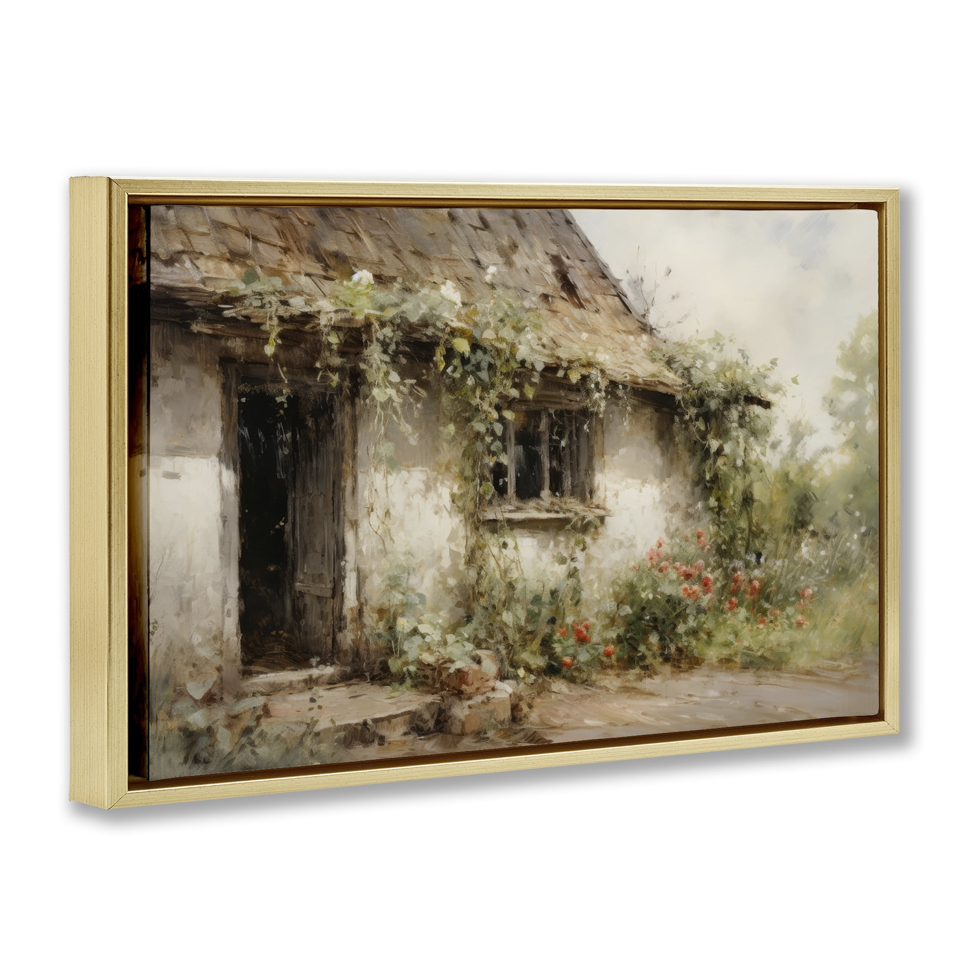 Stupell Industries Reclaimed By Nature Town & City Painting Gold Floater Framed Canvas Art Print Wall Art, 31 x 21